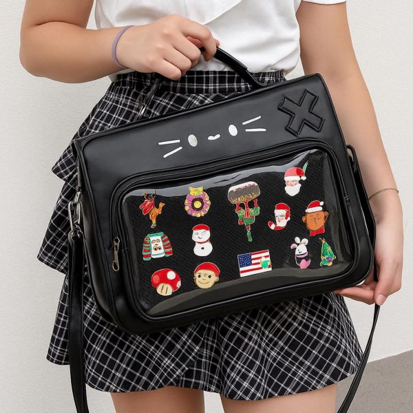 Kawaii Cat Ita Backpack with Clear Window for Plushies and Pins — ita backpack detail view