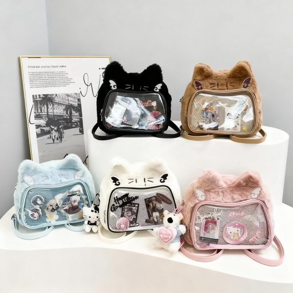 Kawaii Cat Ita Backpack with Clear Window for Plushies and Pins — ita backpack detail view