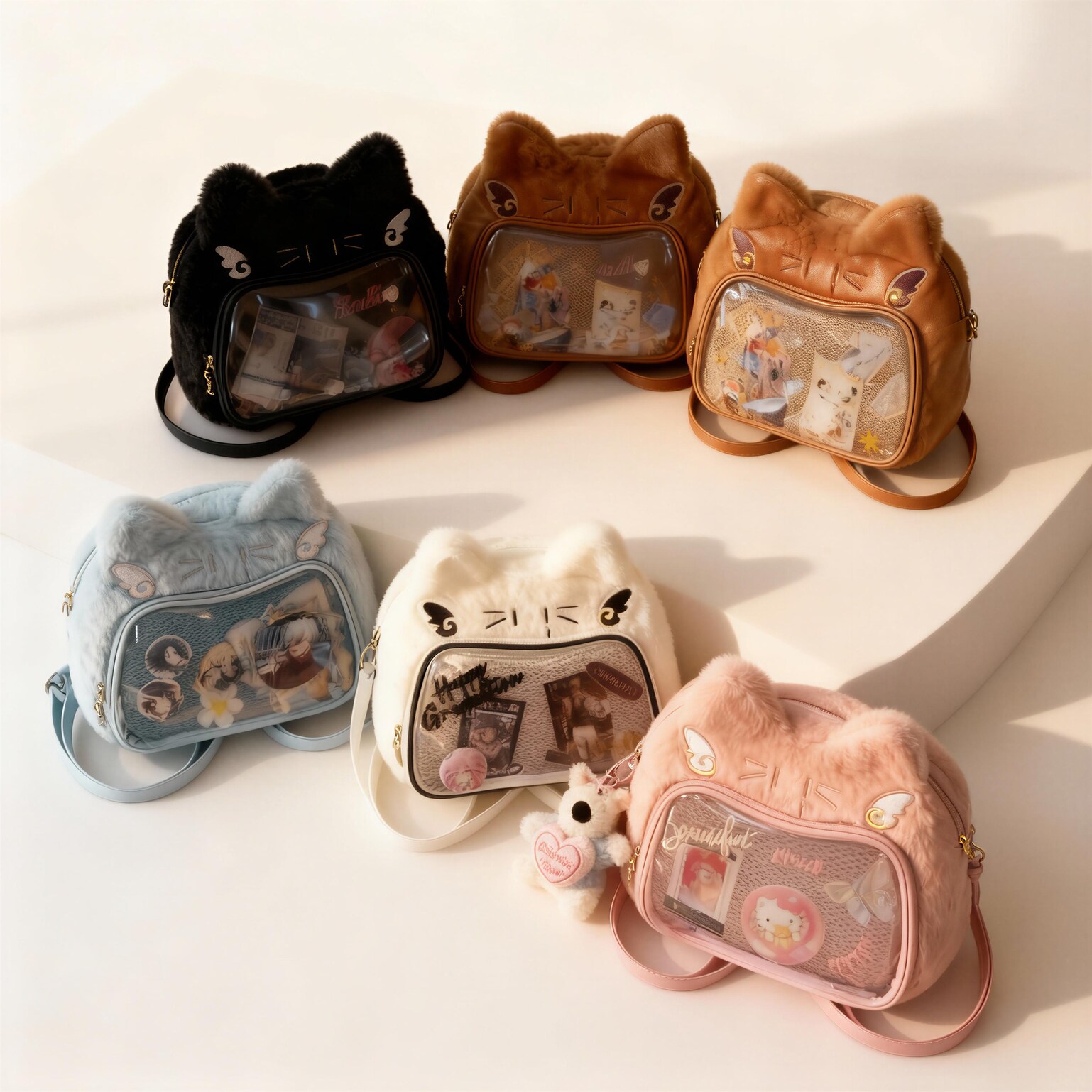 Kawaii Cat Ita Backpack with Clear Window for Plushies and Pins Kawaii Cat Ita Backpack with Clear Window for Plushies and Pins — ita backpack detail view