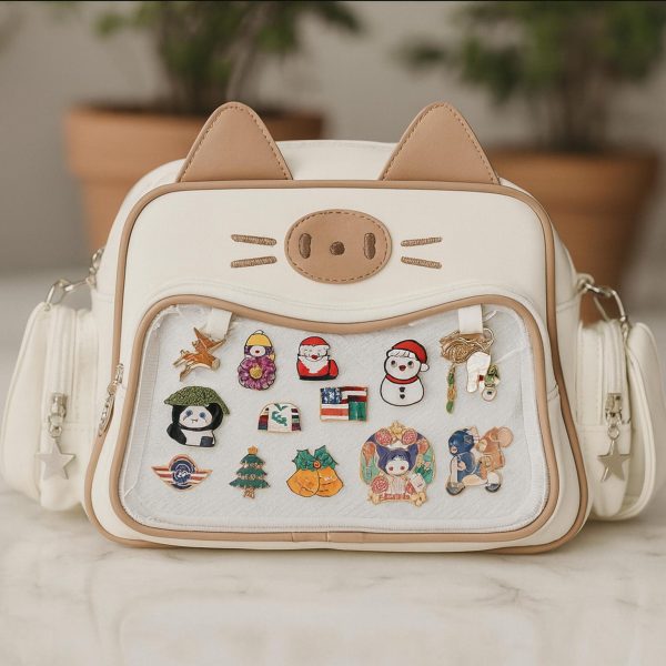 Kawaii Cat Ita Backpack with Clear Window for Plushies and Pins — ita backpack detail view