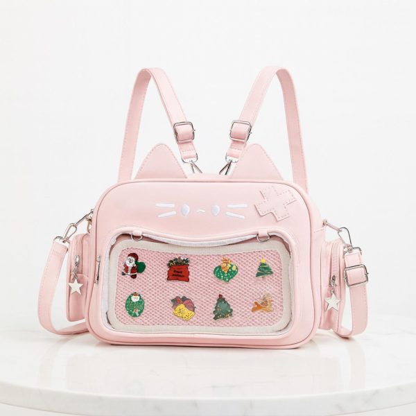 Kawaii Cat Ita Backpack with Clear Window for Plushies and Pins — ita backpack detail view
