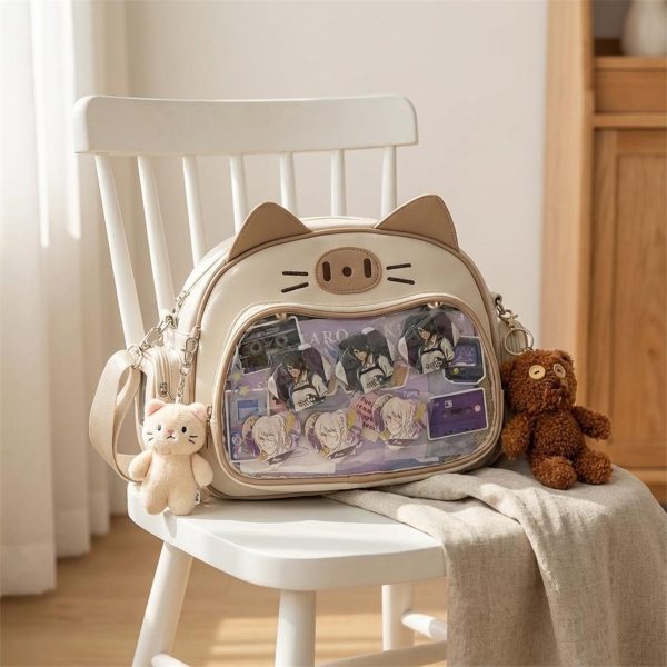 Kawaii Cat Ita Shoulder Bag with Clear Window for Photocards and Pins — crossbody ita bag with clear display window
