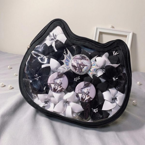 Kawaii Cat Ita Shoulder Bag with Clear Window for Plushies and Pins — crossbody ita bag detail view