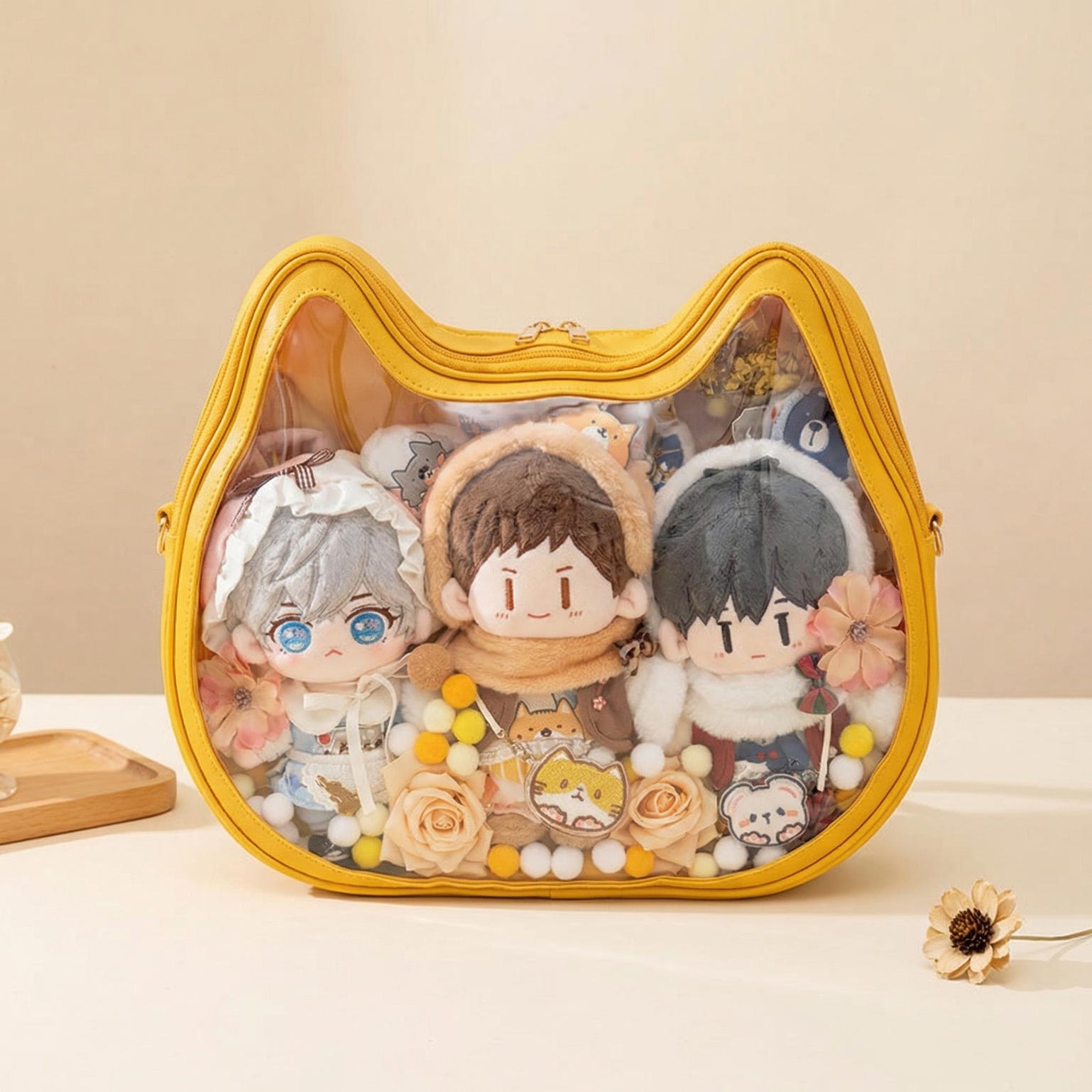 Kawaii Cat Ita Shoulder Bag with Clear Window for Plushies and Pins Kawaii Cat Ita Shoulder Bag with Clear Window for Plushies and Pins — crossbody ita bag with clear display window