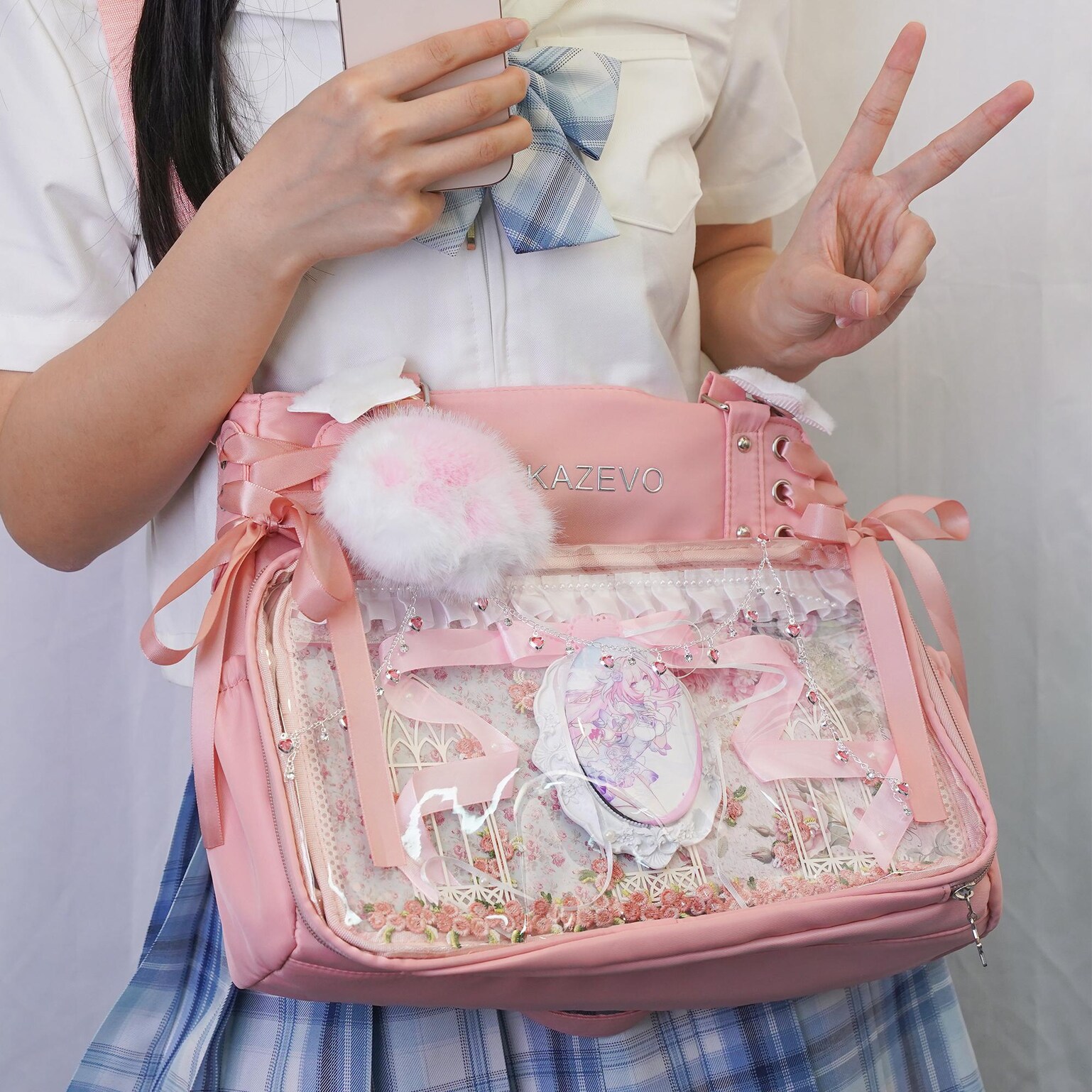 Kawaii Convertible Ita Bag with Clear Window for Photocards and Pins Kawaii Convertible Ita Bag with Clear Window for Photocards and Pins — ita bag detail view