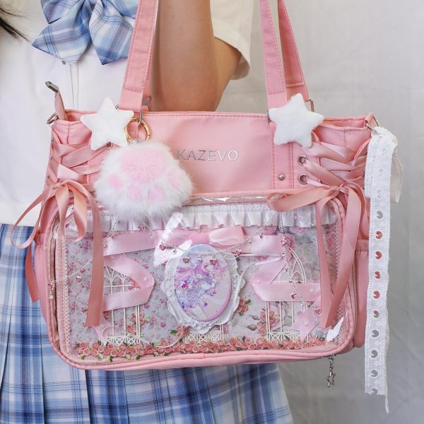 Kawaii Convertible Ita Bag with Clear Window for Photocards and Pins — ita bag detail view