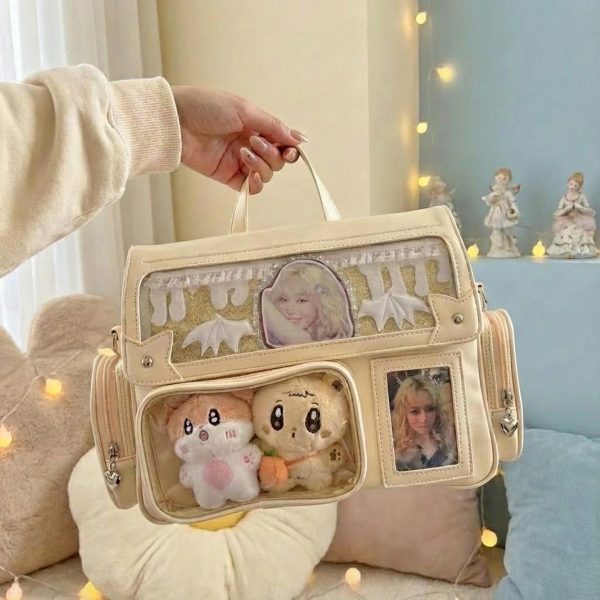 Kawaii Convertible Ita Bag with Clear Window for Photocards and Pins — ita bag detail view