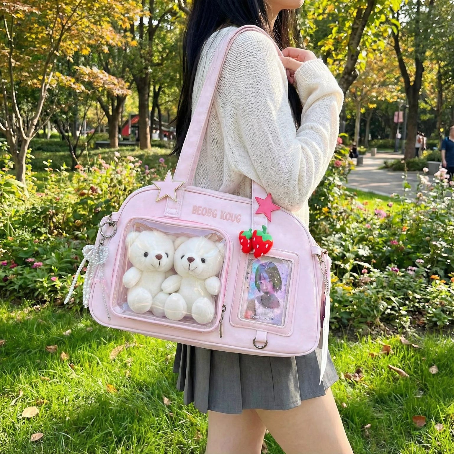 Kawaii Convertible Ita Bag with Clear Window for Pin Display Kawaii Convertible Ita Bag with Clear Window for Pin Display — ita bag with clear display window