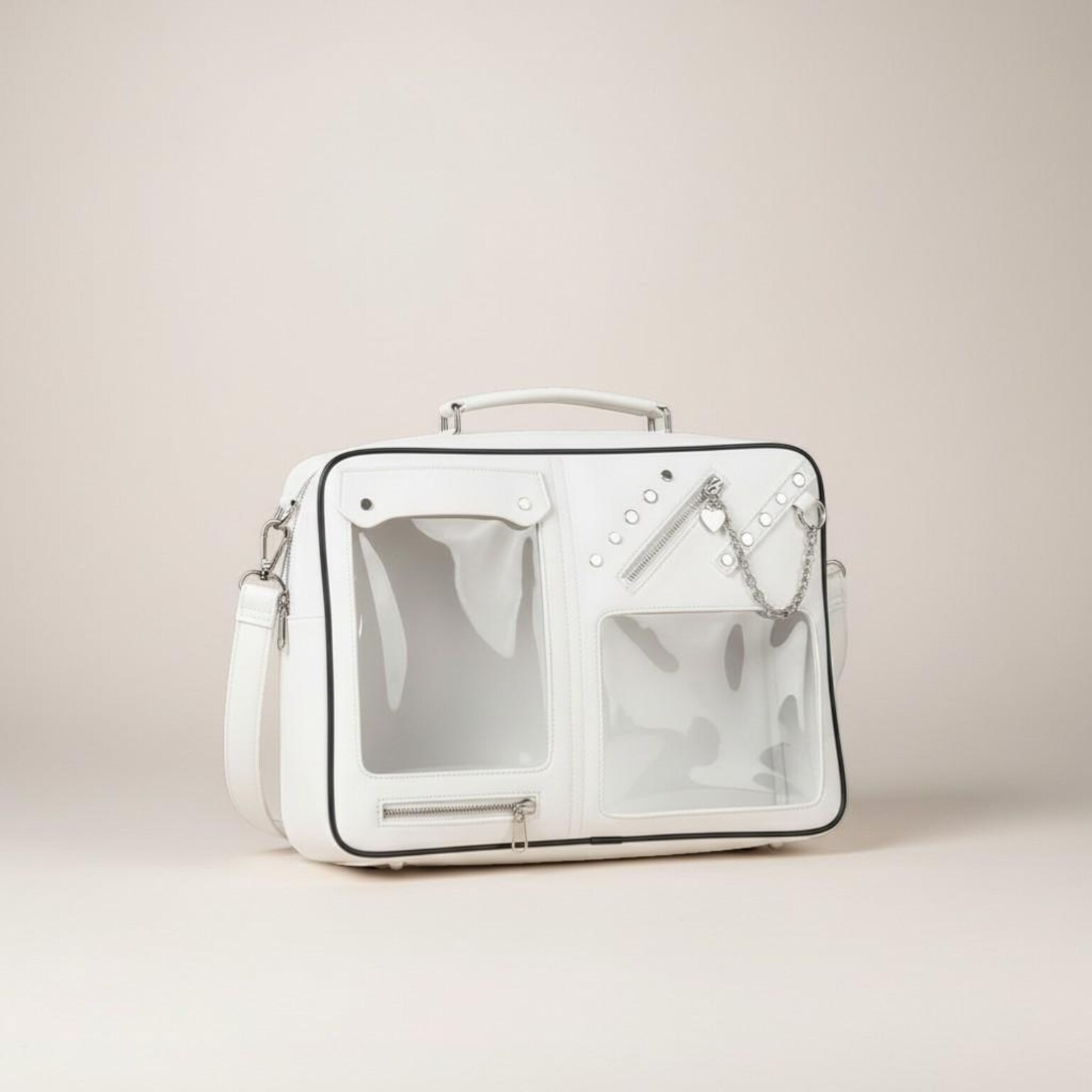 Kawaii Convertible Ita Bag with Clear Window for Pin Display Kawaii Convertible Ita Bag with Clear Window for Pin Display — ita bag detail view