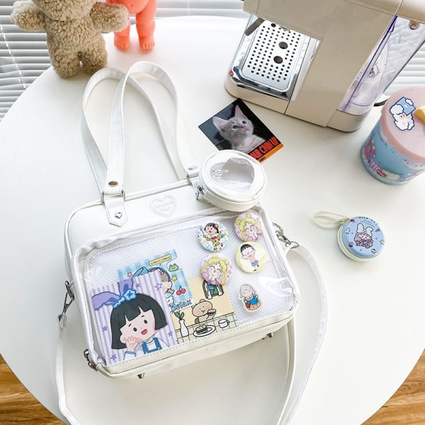 Kawaii Convertible Ita Bag with Clear Window for Pin Display — ita bag detail view