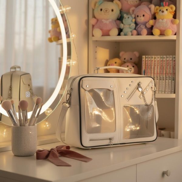 Kawaii Convertible Ita Bag with Clear Window for Pin Display — ita bag detail view