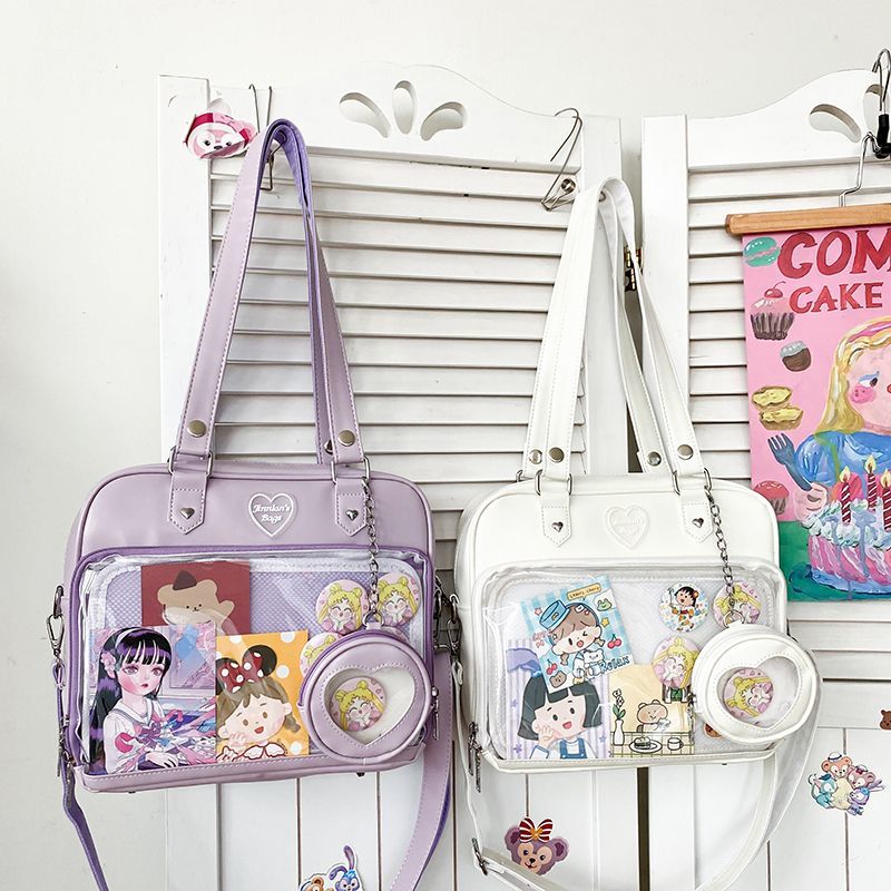 Kawaii Convertible Ita Bag with Clear Window for Pin Display Kawaii Convertible Ita Bag with Clear Window for Pin Display — ita bag detail view