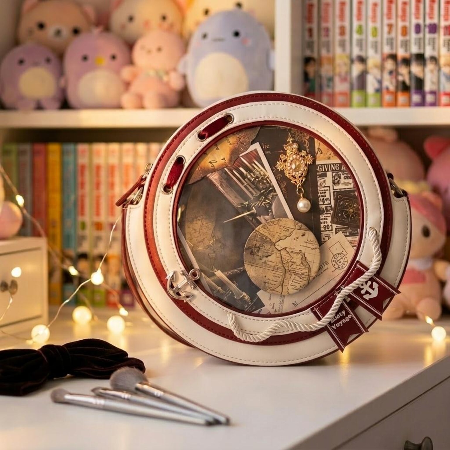 Kawaii Convertible Ita Bag with Clear Window for Pin Display Kawaii Convertible Ita Bag with Clear Window for Pin Display — ita bag detail view
