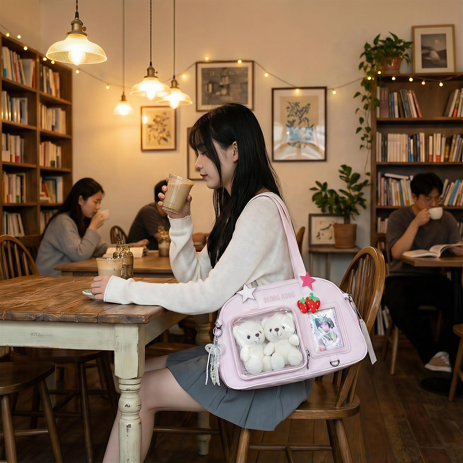 Kawaii Convertible Ita Bag with Clear Window for Pin Display Kawaii Convertible Ita Bag with Clear Window for Pin Display — ita bag detail view