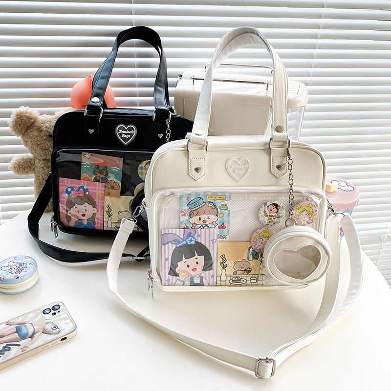 Kawaii Convertible Ita Bag with Clear Window for Pin Display Kawaii Convertible Ita Bag with Clear Window for Pin Display — ita bag detail view