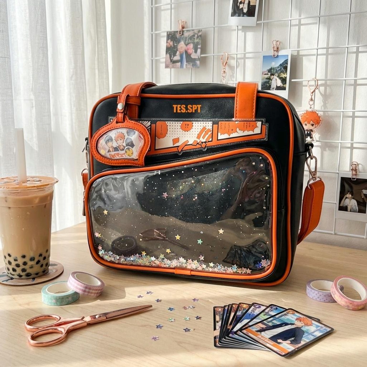 Kawaii Convertible Ita Bag with Clear Window for Pin Display Kawaii Convertible Ita Bag with Clear Window for Pin Display — ita bag detail view
