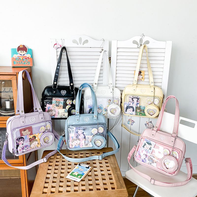 Kawaii Convertible Ita Bag with Clear Window for Pin Display Kawaii Convertible Ita Bag with Clear Window for Pin Display — ita bag detail view