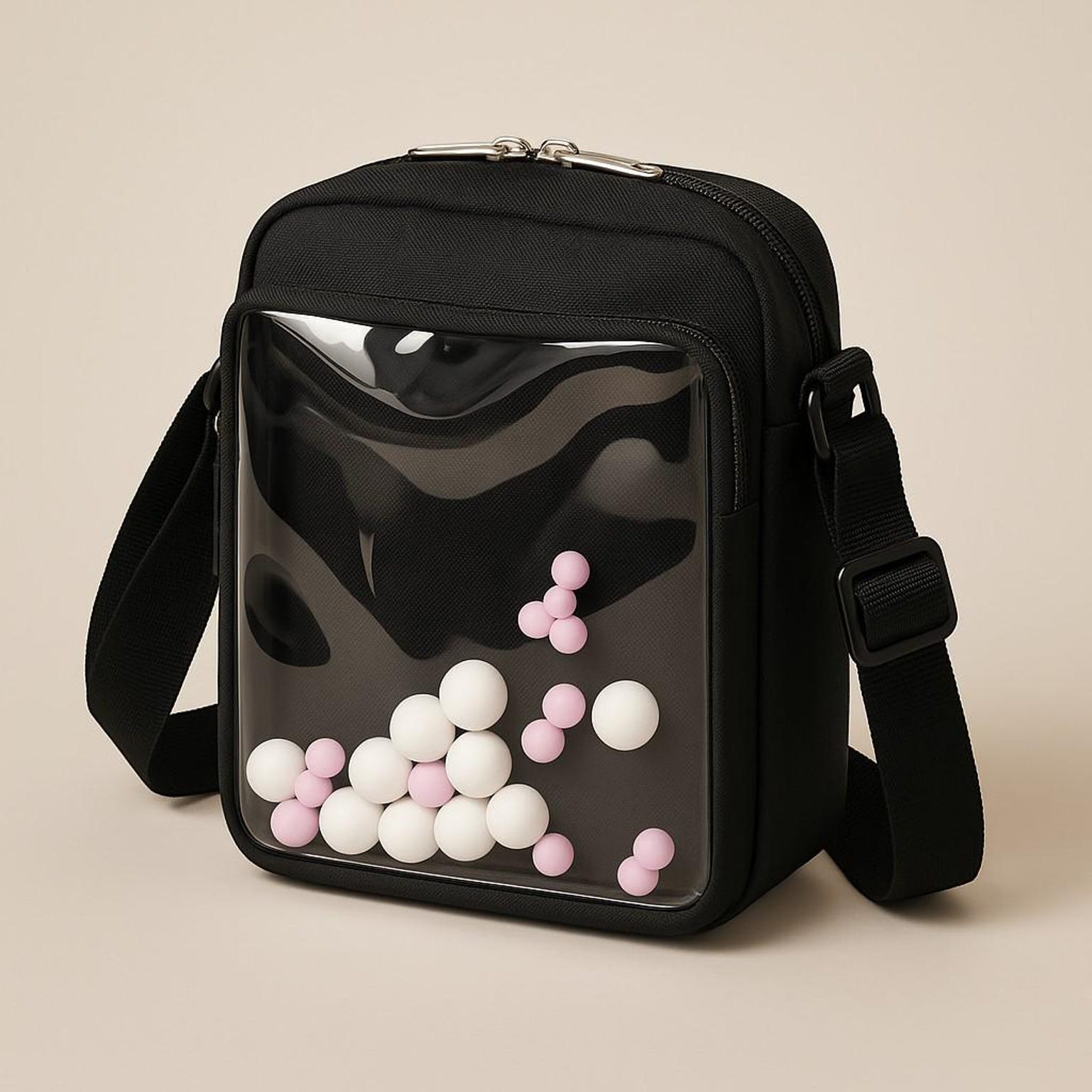 Kawaii Convertible Ita Bag with Clear Window for Pin Display Kawaii Convertible Ita Bag with Clear Window for Pin Display — ita bag detail view