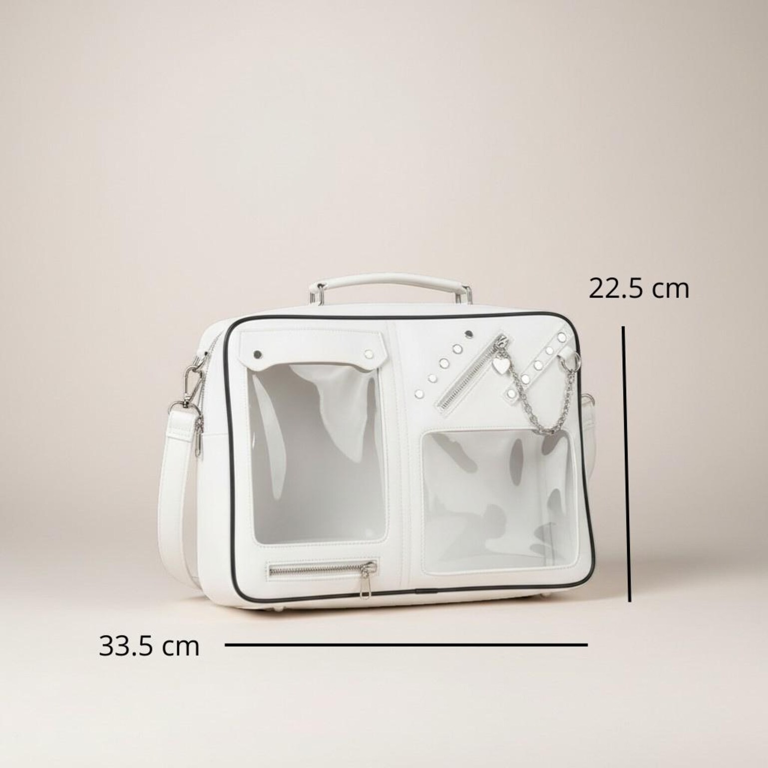 Kawaii Convertible Ita Bag with Clear Window for Pin Display Kawaii Convertible Ita Bag with Clear Window for Pin Display — ita bag detail view