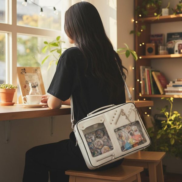Kawaii Convertible Ita Bag with Clear Window for Pin Display — ita bag detail view