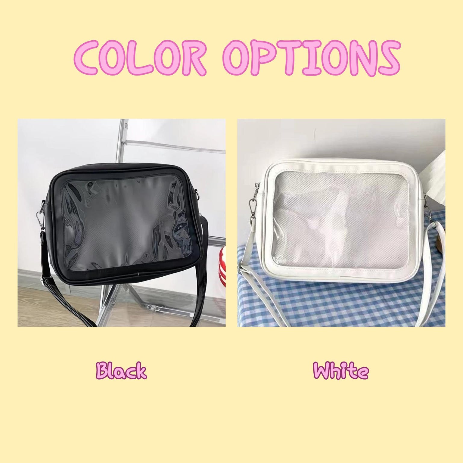 Kawaii Convertible Ita Bag with Clear Window for Plushies and Pins Kawaii Convertible Ita Bag with Clear Window for Plushies and Pins — ita bag detail view