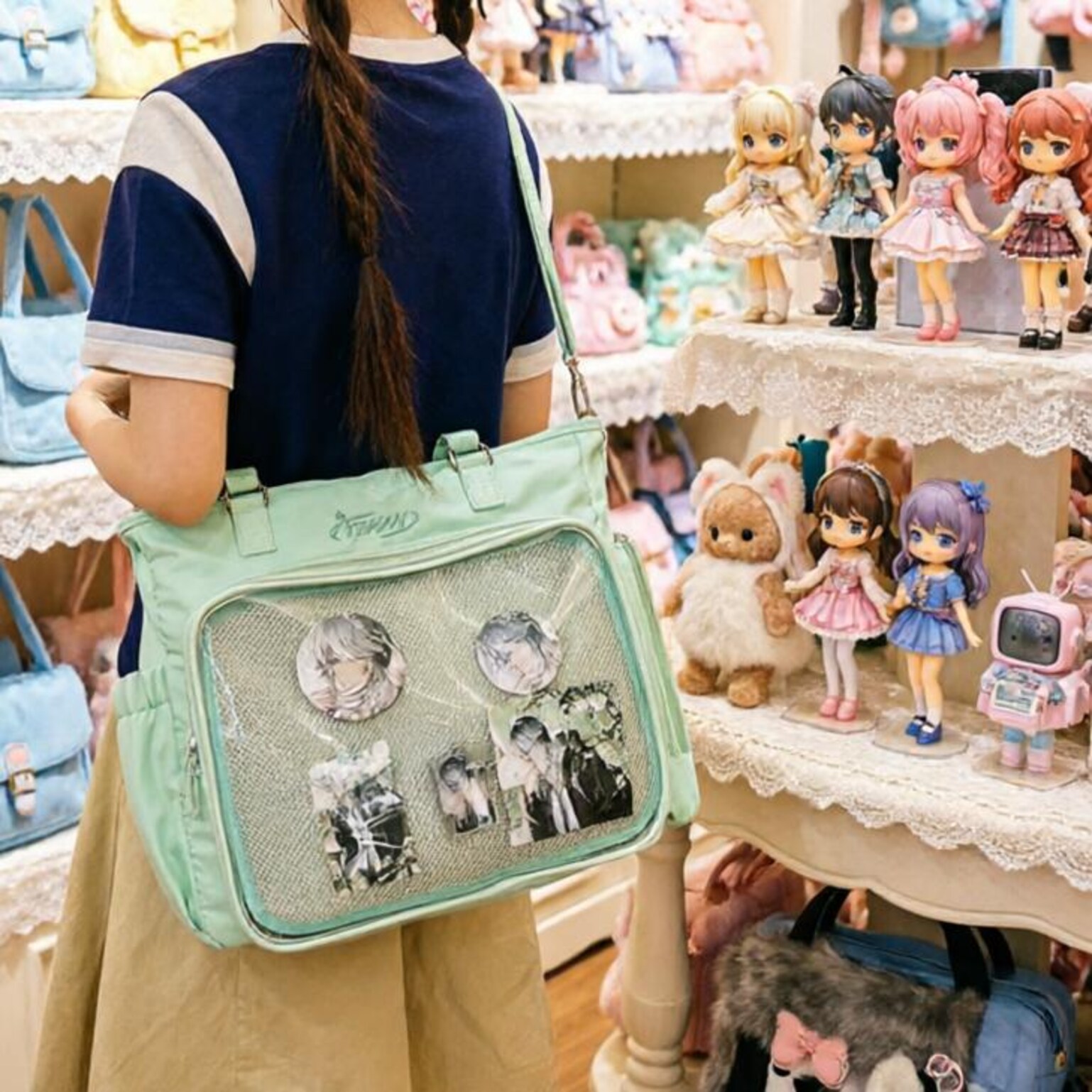 Kawaii Convertible Ita Bag with Clear Window for Plushies and Pins Kawaii Convertible Ita Bag with Clear Window for Plushies and Pins — ita bag detail view