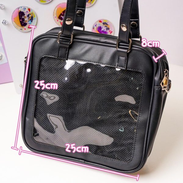 Kawaii Convertible Ita Bag with Clear Window for Plushies and Pins — ita bag detail view
