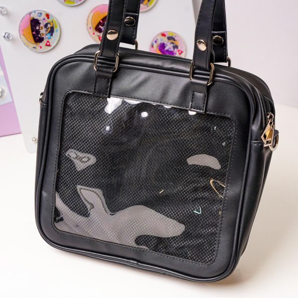 Kawaii Convertible Ita Bag with Clear Window for Plushies and Pins — ita bag detail view