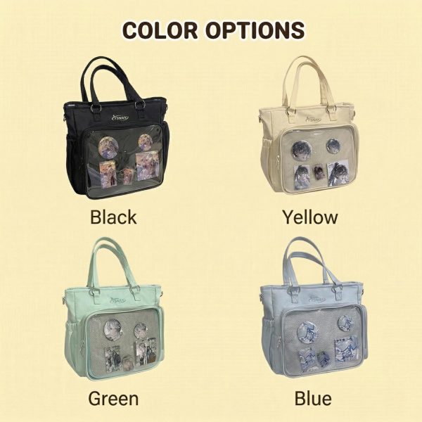 Kawaii Convertible Ita Bag with Clear Window for Plushies and Pins — ita bag detail view