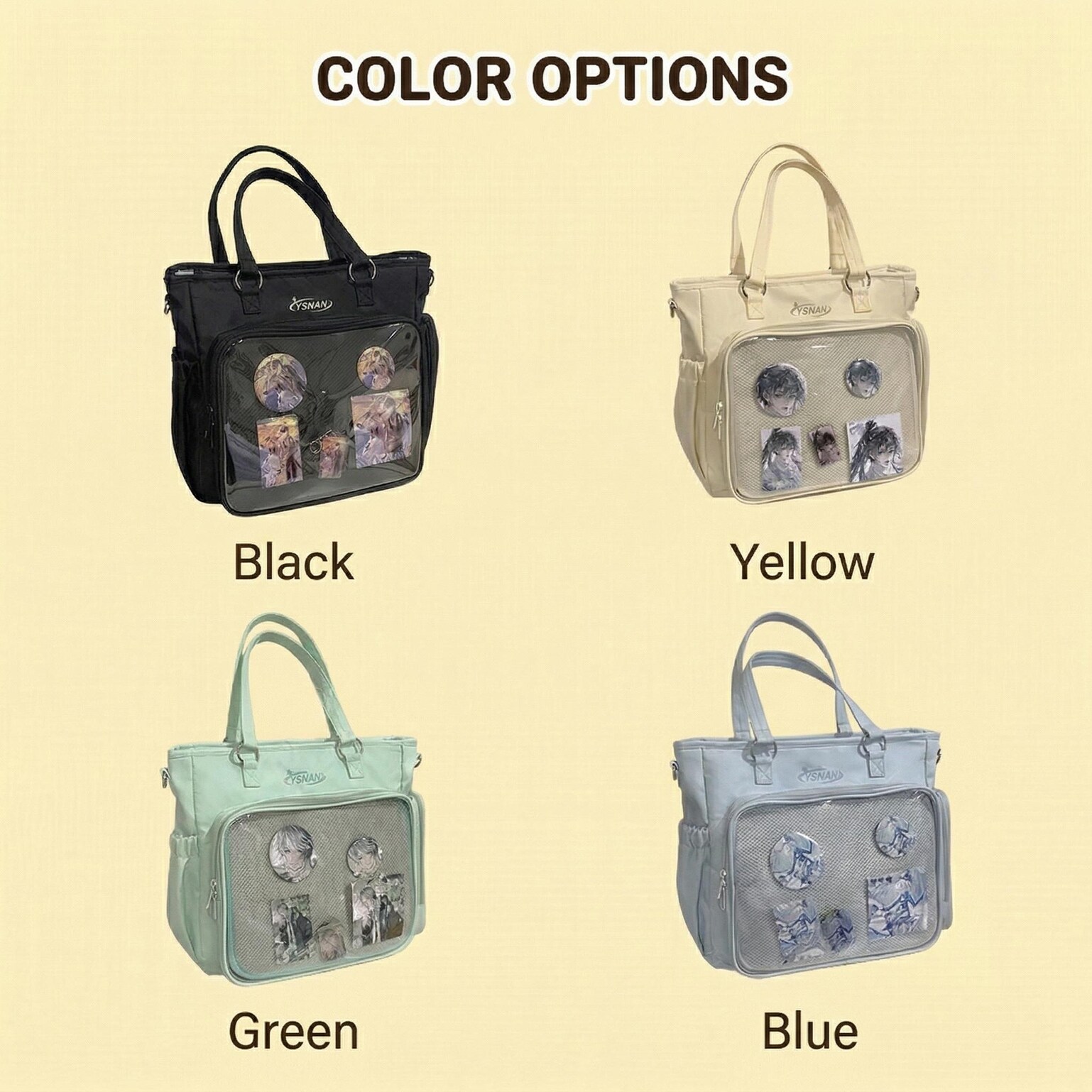 Kawaii Convertible Ita Bag with Clear Window for Plushies and Pins Kawaii Convertible Ita Bag with Clear Window for Plushies and Pins — ita bag detail view