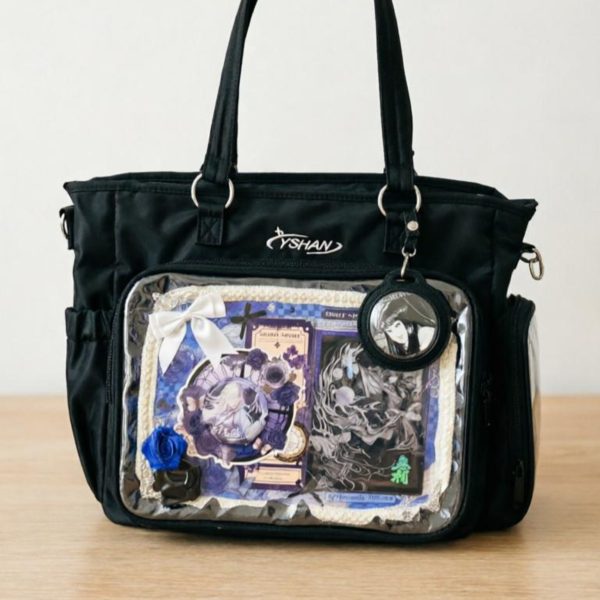 Kawaii Convertible Ita Bag with Clear Window for Plushies and Pins — ita bag detail view