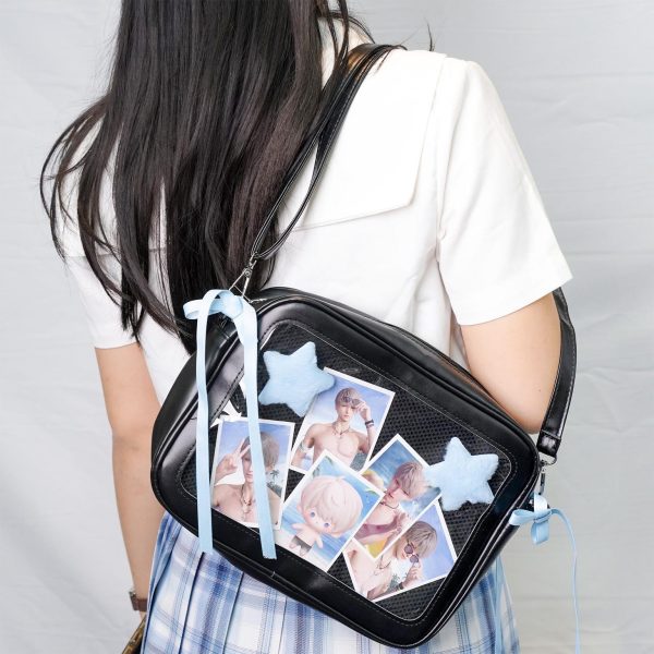 Kawaii Convertible Ita Bag with Clear Window for Plushies and Pins — ita bag detail view