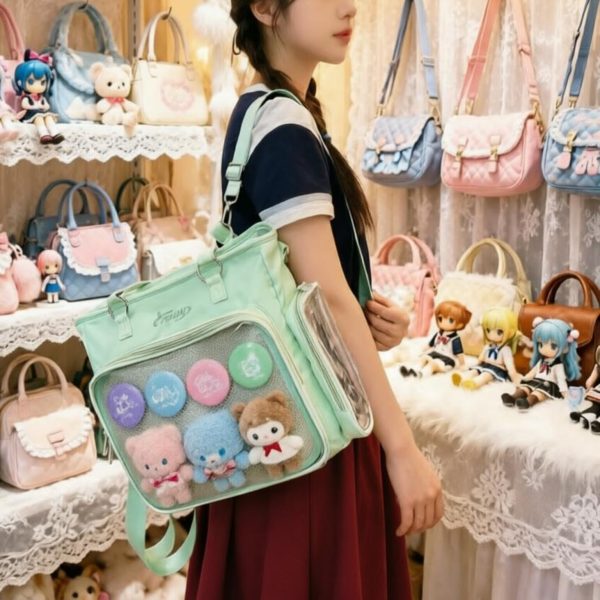 Kawaii Convertible Ita Bag with Clear Window for Plushies and Pins — ita bag with clear display window