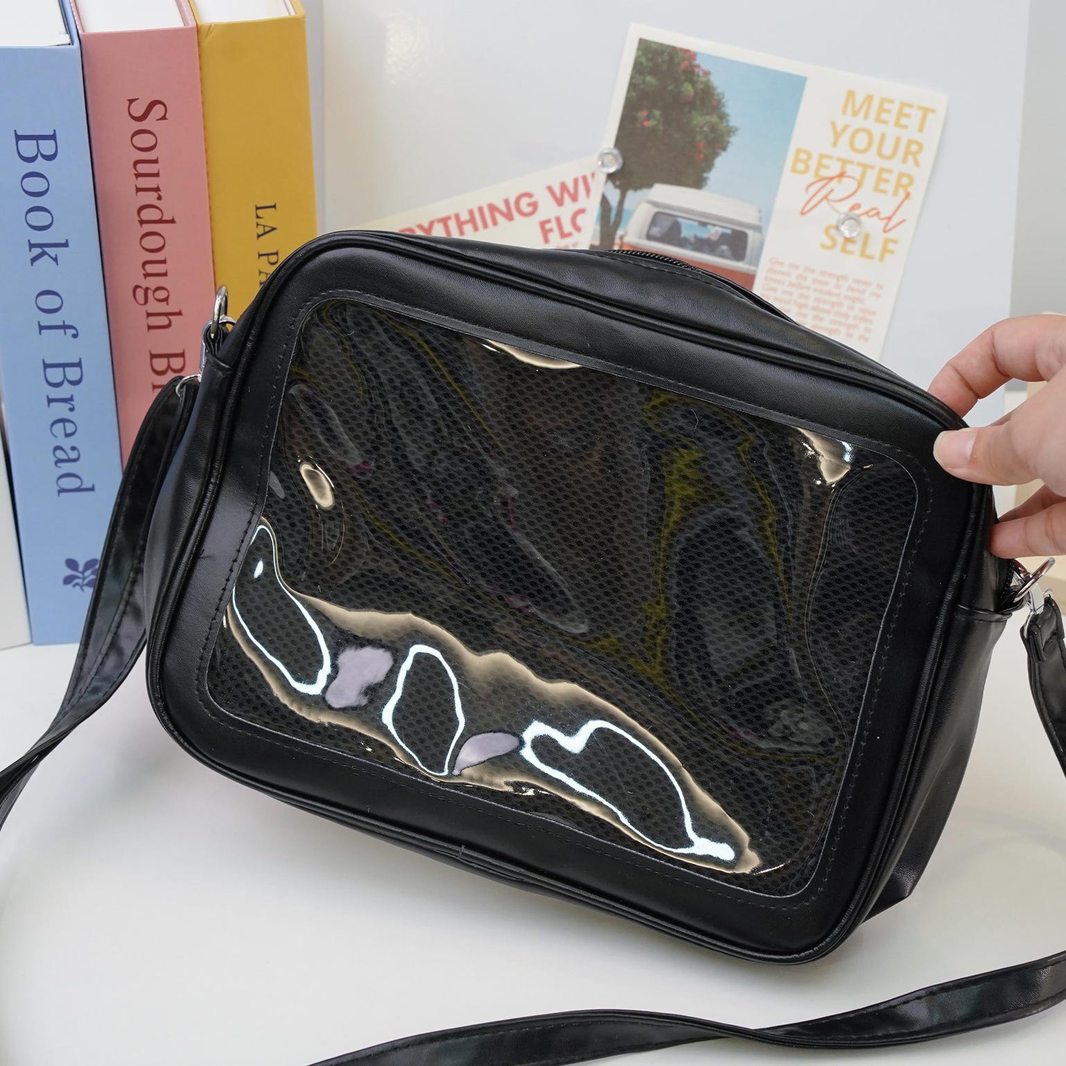 Kawaii Convertible Ita Bag with Clear Window for Plushies and Pins Kawaii Convertible Ita Bag with Clear Window for Plushies and Pins — ita bag detail view