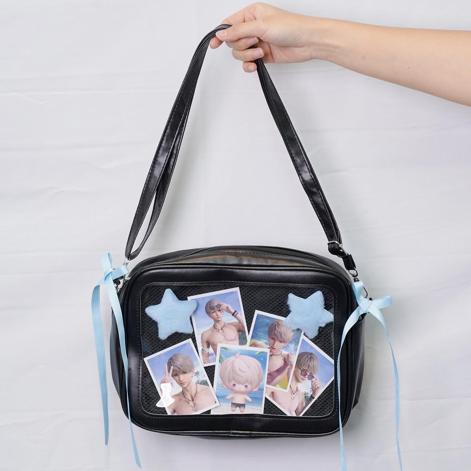 Kawaii Convertible Ita Bag with Clear Window for Plushies and Pins Kawaii Convertible Ita Bag with Clear Window for Plushies and Pins — ita bag detail view