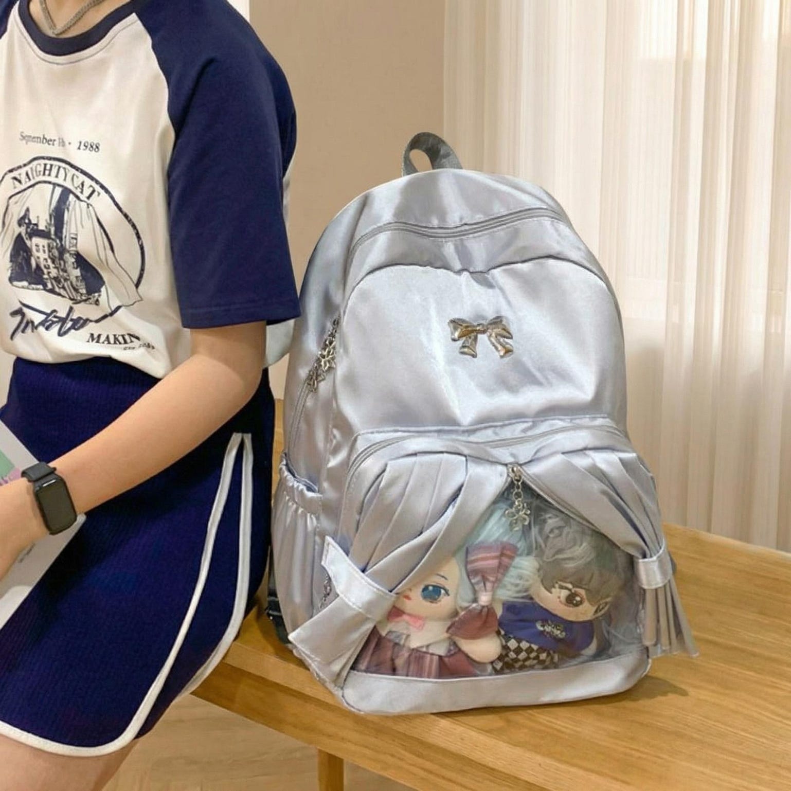 Kawaii Coquette Ita Backpack with Clear Window for Plushies and Pins Kawaii Coquette Ita Backpack with Clear Window for Plushies and Pins — ita backpack detail view