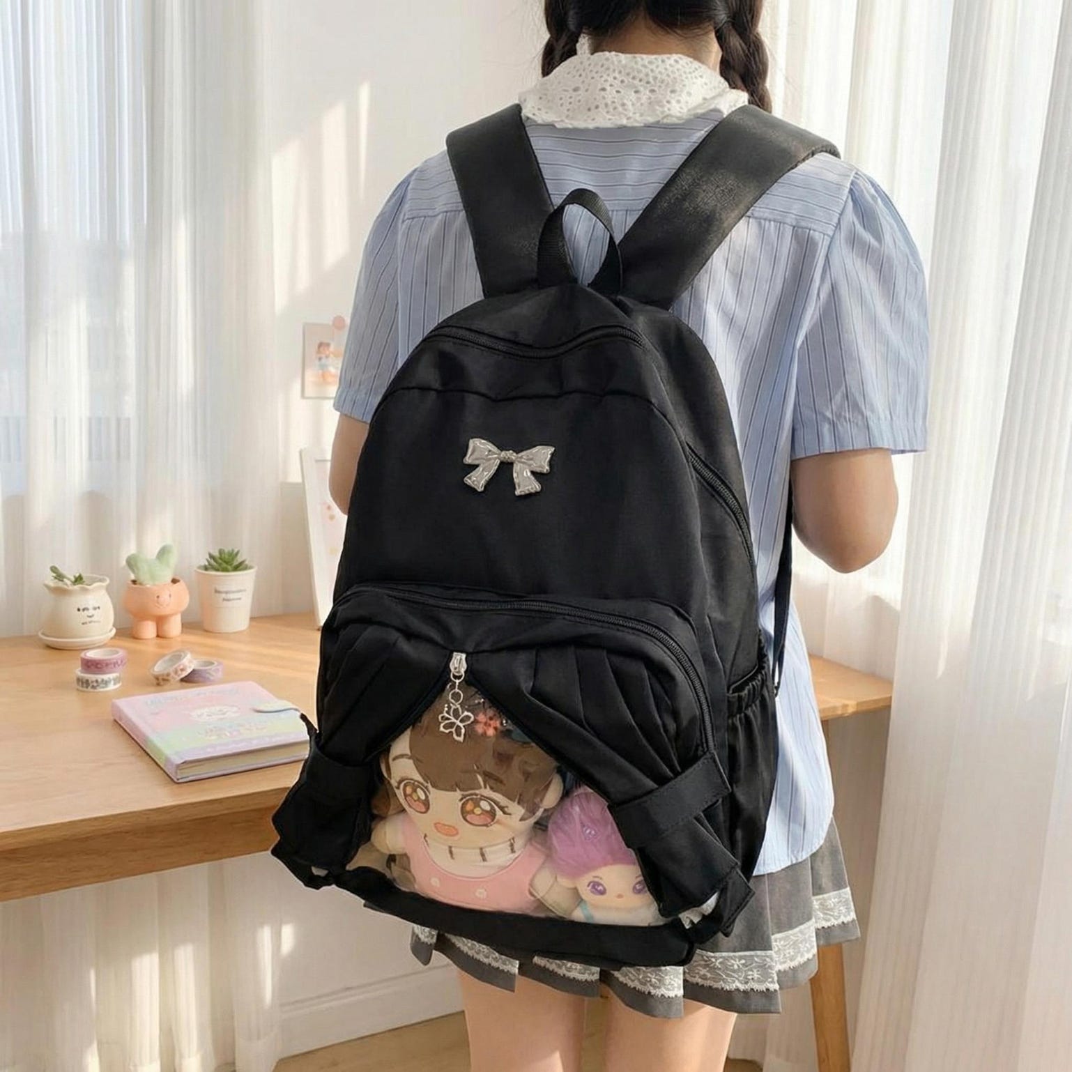Kawaii Coquette Ita Backpack with Clear Window for Plushies and Pins Kawaii Coquette Ita Backpack with Clear Window for Plushies and Pins — ita backpack detail view