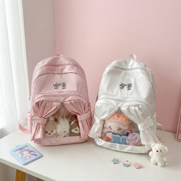Kawaii Coquette Ita Backpack with Clear Window for Plushies and Pins — ita backpack with clear display window