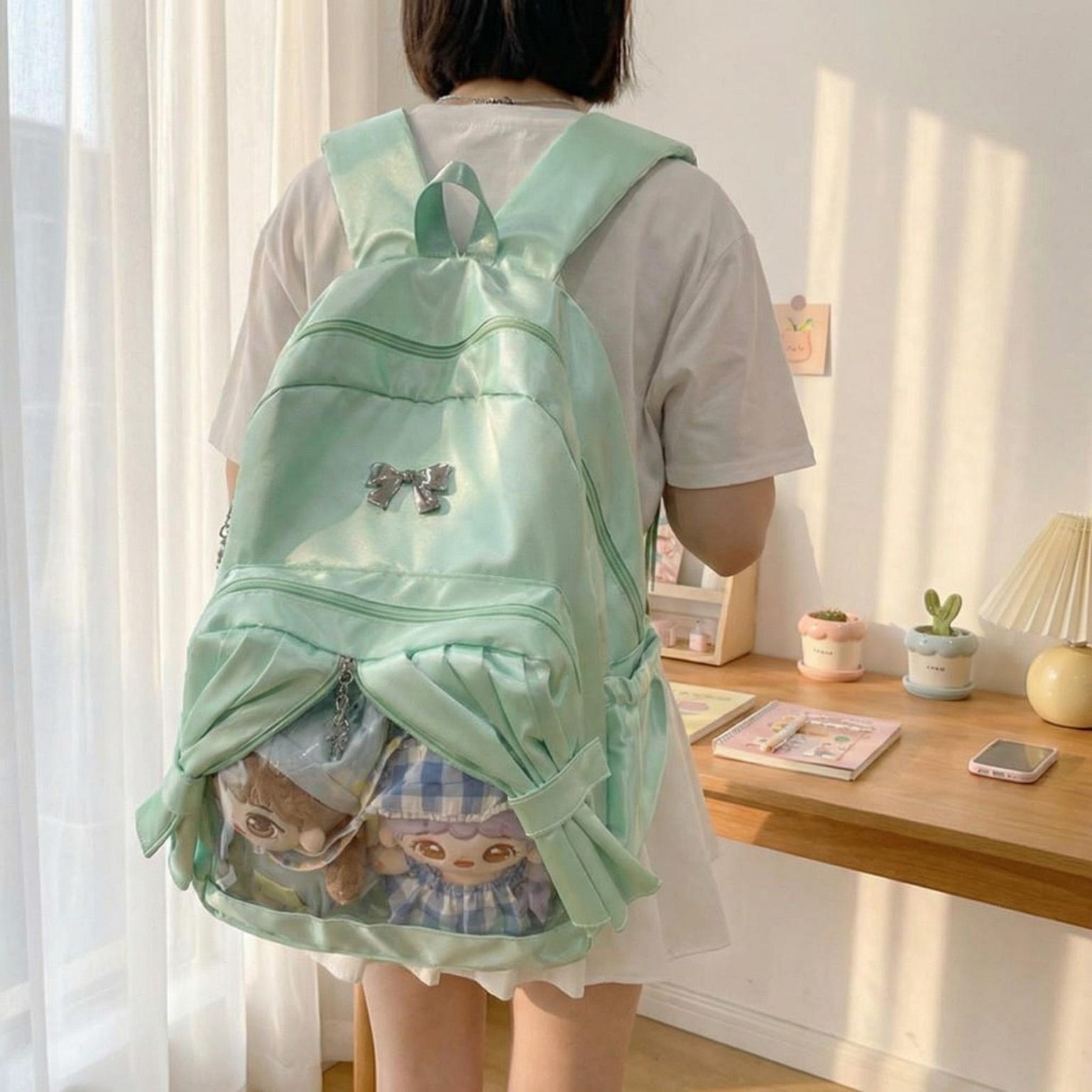 Kawaii Coquette Ita Backpack with Clear Window for Plushies and Pins Kawaii Coquette Ita Backpack with Clear Window for Plushies and Pins — ita backpack detail view