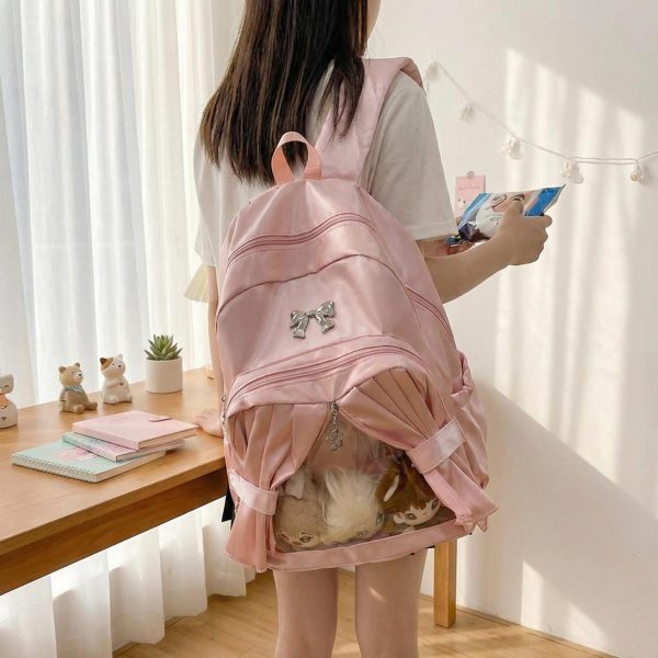 Kawaii Coquette Ita Backpack with Clear Window for Plushies and Pins — ita backpack detail view
