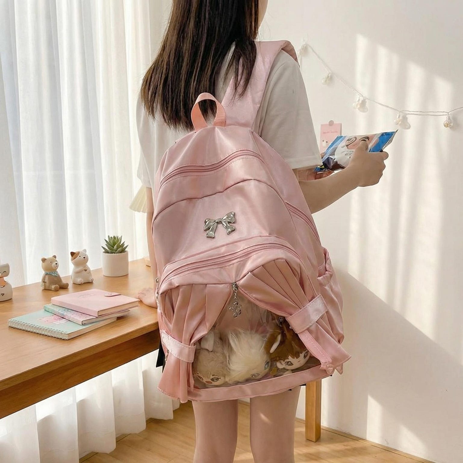 Kawaii Coquette Ita Backpack with Clear Window for Plushies and Pins Kawaii Coquette Ita Backpack with Clear Window for Plushies and Pins — ita backpack detail view
