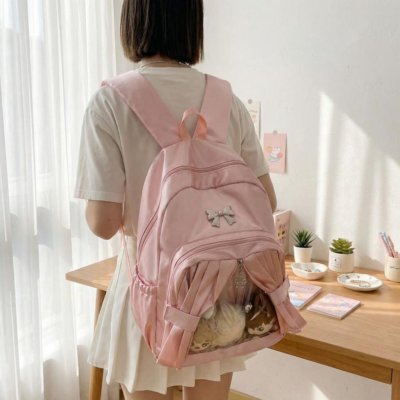 Kawaii Coquette Ita Backpack with Clear Window for Plushies and Pins Kawaii Coquette Ita Backpack with Clear Window for Plushies and Pins — ita backpack detail view