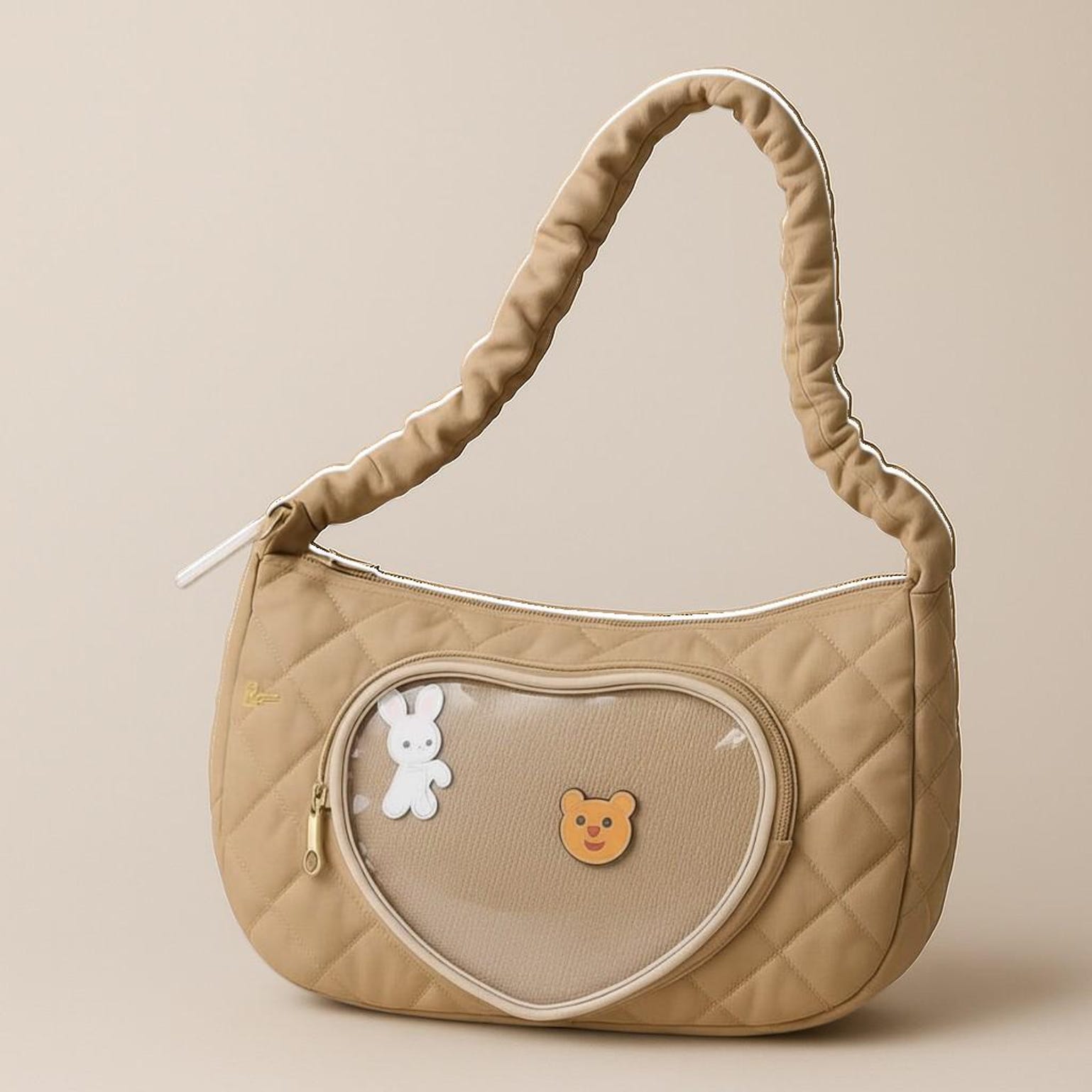Kawaii Heart Convertible Ita Bag with Clear Window for Pin Display Kawaii Heart Convertible Ita Bag with Clear Window for Pin Display — ita bag detail view