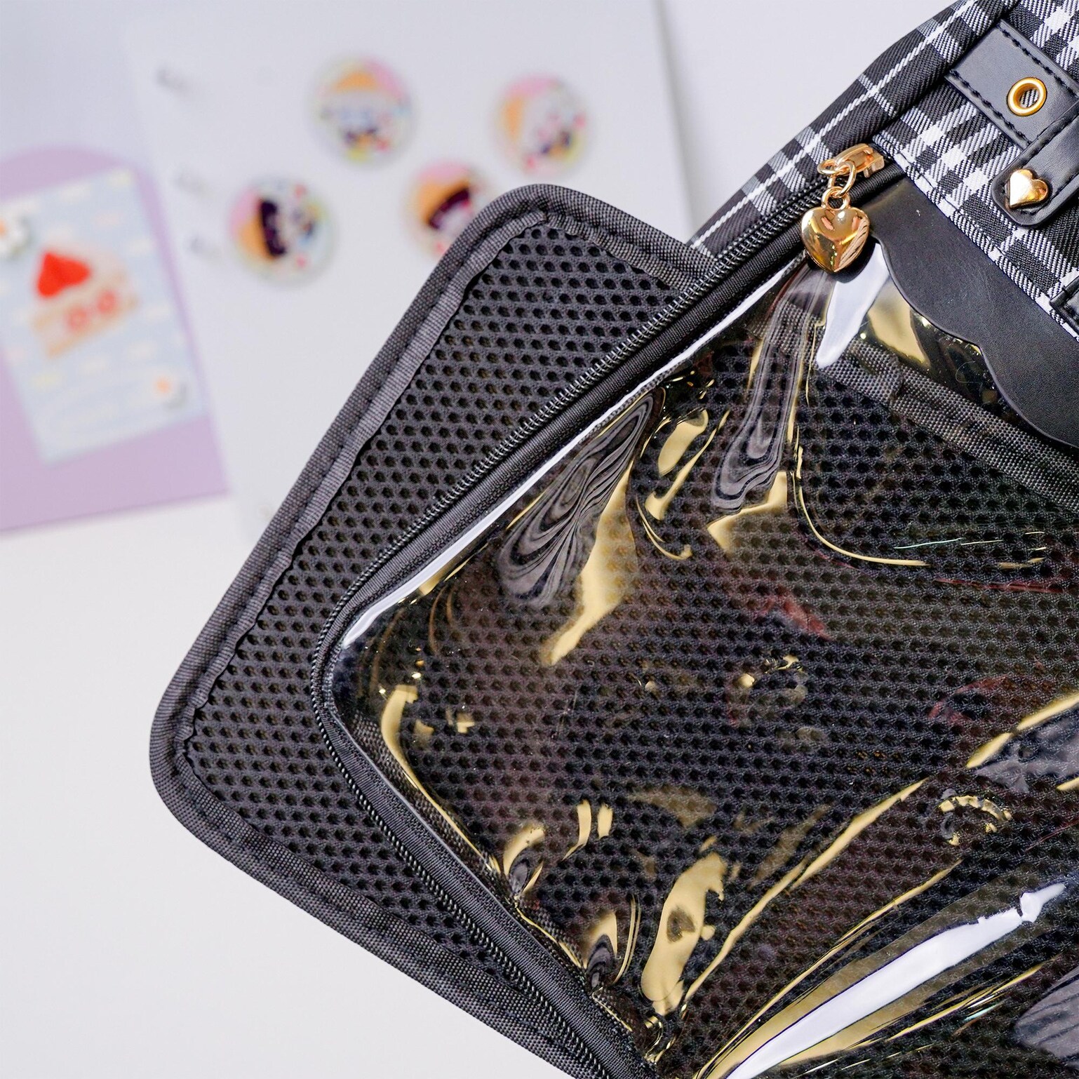 Kawaii Heart Ita Backpack with Clear Window for Pin Display Kawaii Heart Ita Backpack with Clear Window for Pin Display — ita backpack detail view