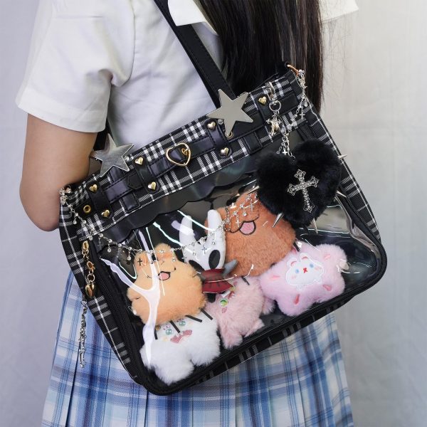 Kawaii Heart Ita Backpack with Clear Window for Pin Display — ita backpack detail view