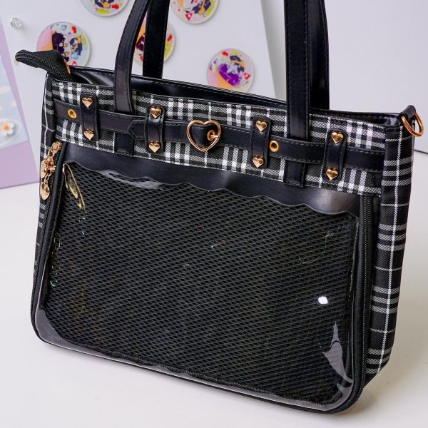 Kawaii Heart Ita Backpack with Clear Window for Pin Display — ita backpack detail view