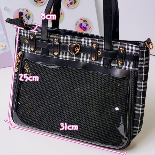 Kawaii Heart Ita Backpack with Clear Window for Pin Display — ita backpack detail view