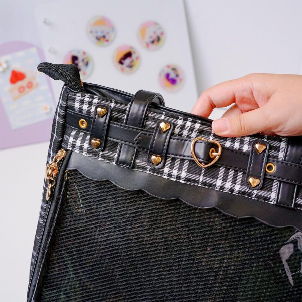 Kawaii Heart Ita Backpack with Clear Window for Pin Display — ita backpack detail view