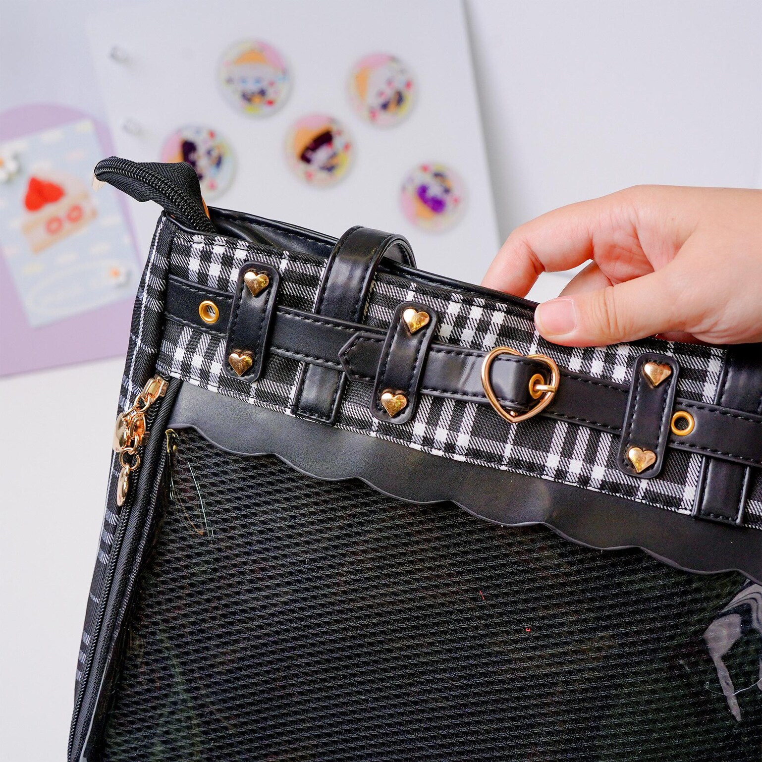 Kawaii Heart Ita Backpack with Clear Window for Pin Display Kawaii Heart Ita Backpack with Clear Window for Pin Display — ita backpack detail view