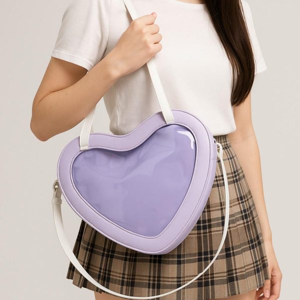 Kawaii Heart Ita Messenger Bag for Pin Display — ita bag with clear display window